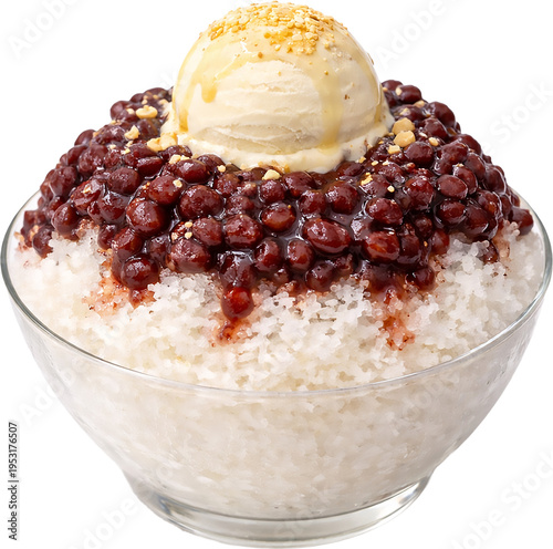 Refreshing Summer Bingsu Dessert with Sweet Red Beans and Shaved Ice