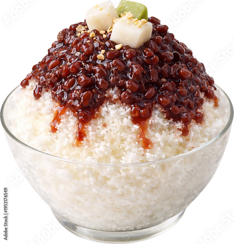Refreshing Summer Bingsu Dessert with Sweet Red Beans and Shaved Ice
