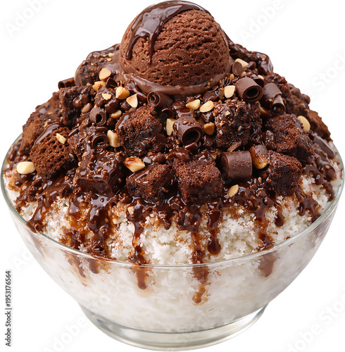 Chocolate Bingsu with Brownie and Chocolate Syrup