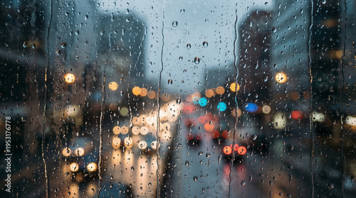 Rainy city street at night lights.