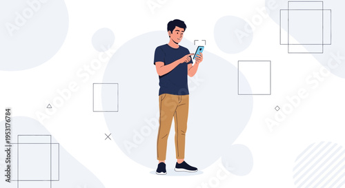 Man using smartphone for online shopping or browsing, modern illustration