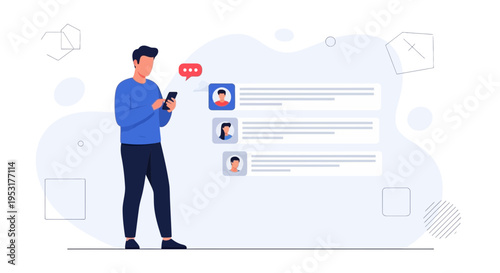 Man using smartphone for online communication and social media messaging