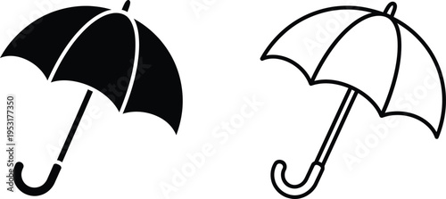 Umbrella Icon Set Black and White Vector Symbols Vector