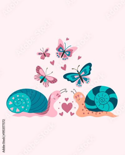 Cute romantic illustration. Pastel background, playful cartoon style