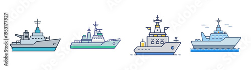 Vector illustration of naval ships warships and vessels perfect for maritime themed designs and artwork
