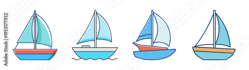 Illustration of various sailboats for sailing enthusiasts and nautical themed design projects usage