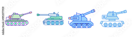 Illustration of artillery tanks military vehicles army machines vector design graphic asset