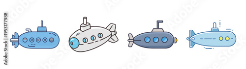 Cartoon submarine vector art illustration set for underwater exploration and naval vessel design ideas