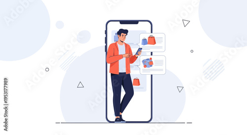 Man Shopping Online via Mobile App, E-commerce Concept, Digital Store