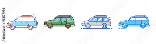 Cartoon suv vector illustration set for transportation design needs and creative projects use