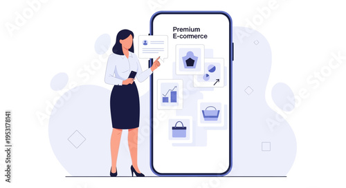 Woman using smartphone for premium e-commerce, online shopping, business analytics