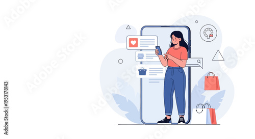 Woman Shopping Online Using Smartphone, Digital Commerce Concept