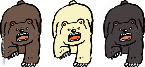 威嚇しているクマのイラストセット