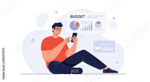 Man Analyzing Budget Data on Smartphone, Financial Planning Concept