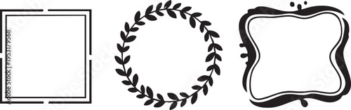 Collection of three black and white border templates for photo editing and design