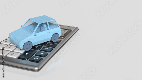 Blue Low Poly Car On Calculator Finance Concept 3d render.