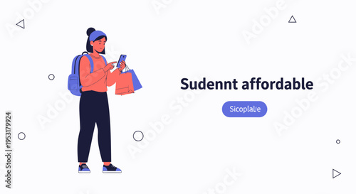 Young Woman with Shopping Bags and Smartphone, Sudden Affordable Shopping Concept