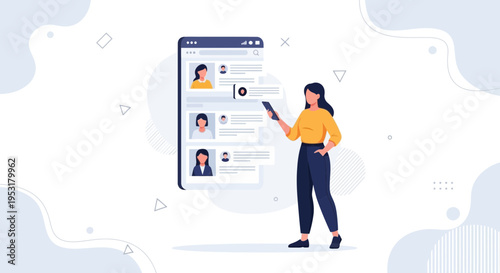 Woman using smartphone for online job search or social media profile browsing