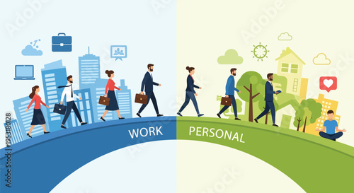 Vector illustration of work-life balance concept with people