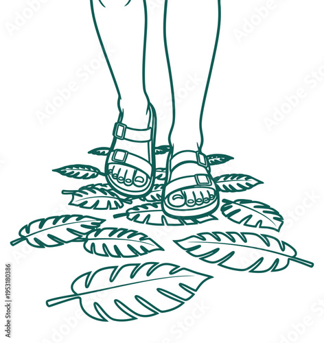 Palm Sunday feet with palm leaves vector single icon line art illustration religious symbolism holy week spiritual concept faith devotion easter lent christian church graphic commercial