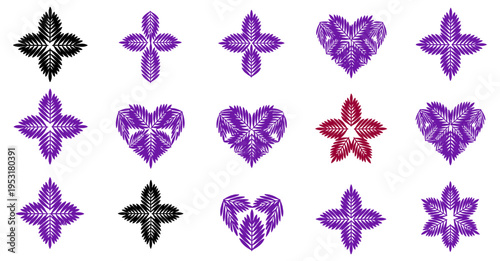 Palm Sunday cross floral designs vector icon sheet religious symbolism easter week christian art holy week lent botanical elements printable graphics decorative purple tones editable