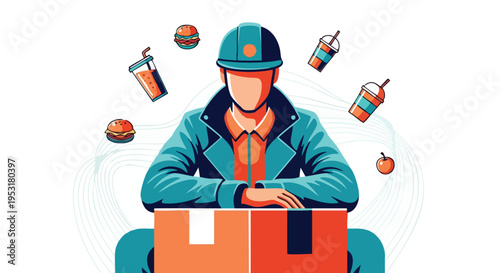 Online Food Delivery Service. Courier with Packages. Flat Vector Illustration. E-commerce Logistics.