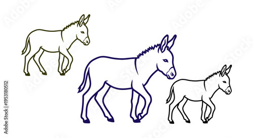 Donkey family vector illustration three donkeys mother father baby peace pastoral life animal farm easter palm sunday holy week graphic element  editable commercial asset