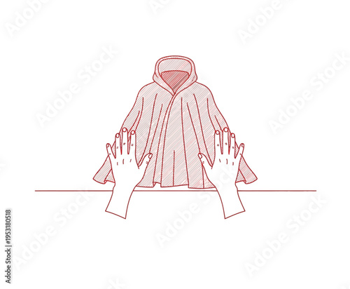 Praying hands vector sketch raised prayer hooded cloak religious illustration faith spirituality devotion easter lent holy week christian church graphic line art editable commercial 