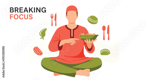 Man eating healthy food. Flat design illustration. Healthy lifestyle concept.