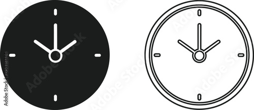 Clock Icon Set Flat and Line Style Design Vector