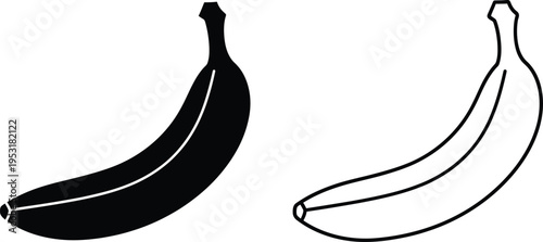 Banana Silhouette and Outline Vector Icon Set Vector
