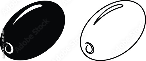 Olive Icon Set Black and White Vector Illustration Vector
