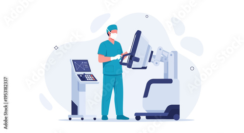 Surgeon Operating Robotic Surgical System in Modern Operating Room