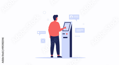 Man Using Interactive Kiosk for Digital Services and Information