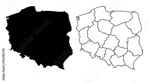Black Map of Poland with detailed borders