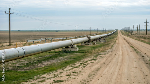 Long industrial pipeline stretching across rural landscape representing energy infrastructure transportation and resource distribution in remote environment
