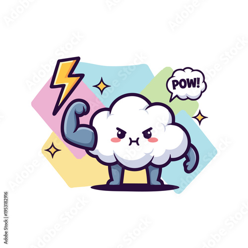 Mighty Cloud Character. Stormy Weather Mascot. Cartoon Style. Powerful Cloud. Illustration.