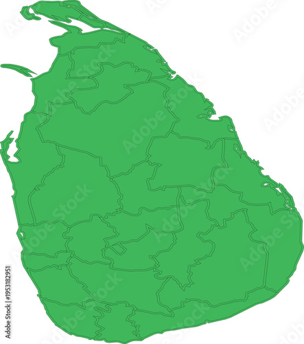 Green divided map of sri lanka with detailed barders