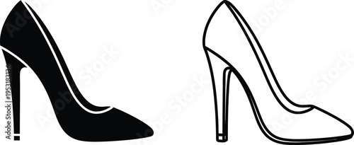 High Heel Stiletto Shoe Silhouette Icon Set Vector