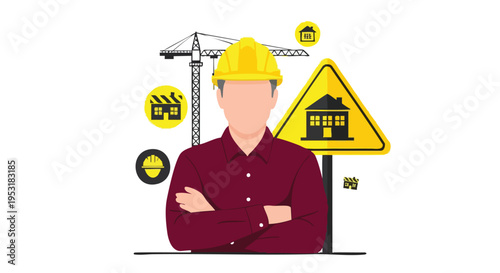 Construction worker. Construction industry. Safety helmet. Architecture. Engineering. Building.