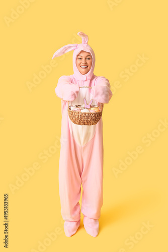 Funny senior woman in bunny...