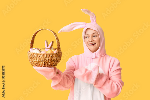 Funny senior woman in bunny...