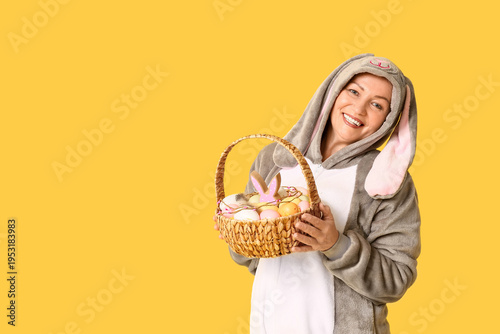 Funny senior woman in bunny...