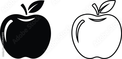 Apple Icons Set Solid and Line Vector Illustration Vector