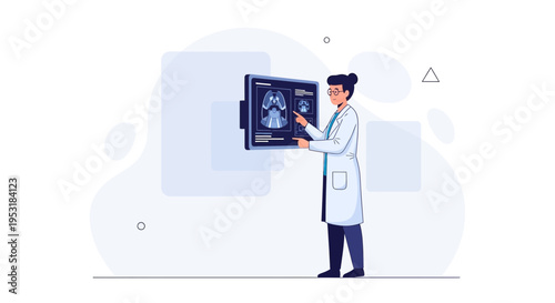 Doctor analyzing brain scan on digital screen, medical technology concept