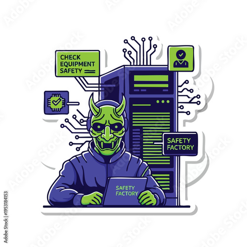 Cyberpunk Hacker Demon in Data Center. Technology Security Concept.