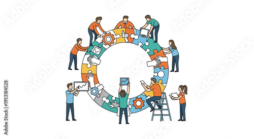 Set of teamwork collaboration process icons vector