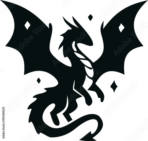 Modern dragon silhouette vector illustration featuring a powerful mythical creature in clean minimal style. Ideal for branding, posters, and fantasy artwork.