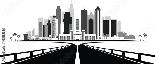 The iconic Sydney Harbour Bridge spans the river under a blue sky, framing a modern urban cityscape of tall skyscrapers and architecture in the heart of the downtown business center