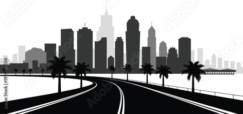 Los Angeles city skyline silhouette with skyscrapers and urban buildings